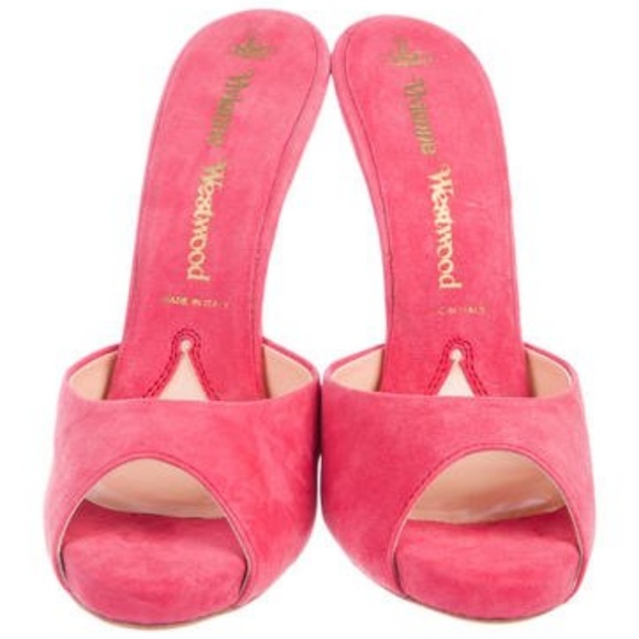 VIVIENNE WESTWOOD PINK SUEDE SLIDE SANDALS SLIP ON - Picture 3 of 5